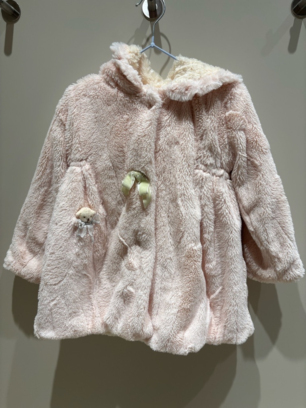 Girls' Plush faux fur Pink Hooded Coat - sz 4